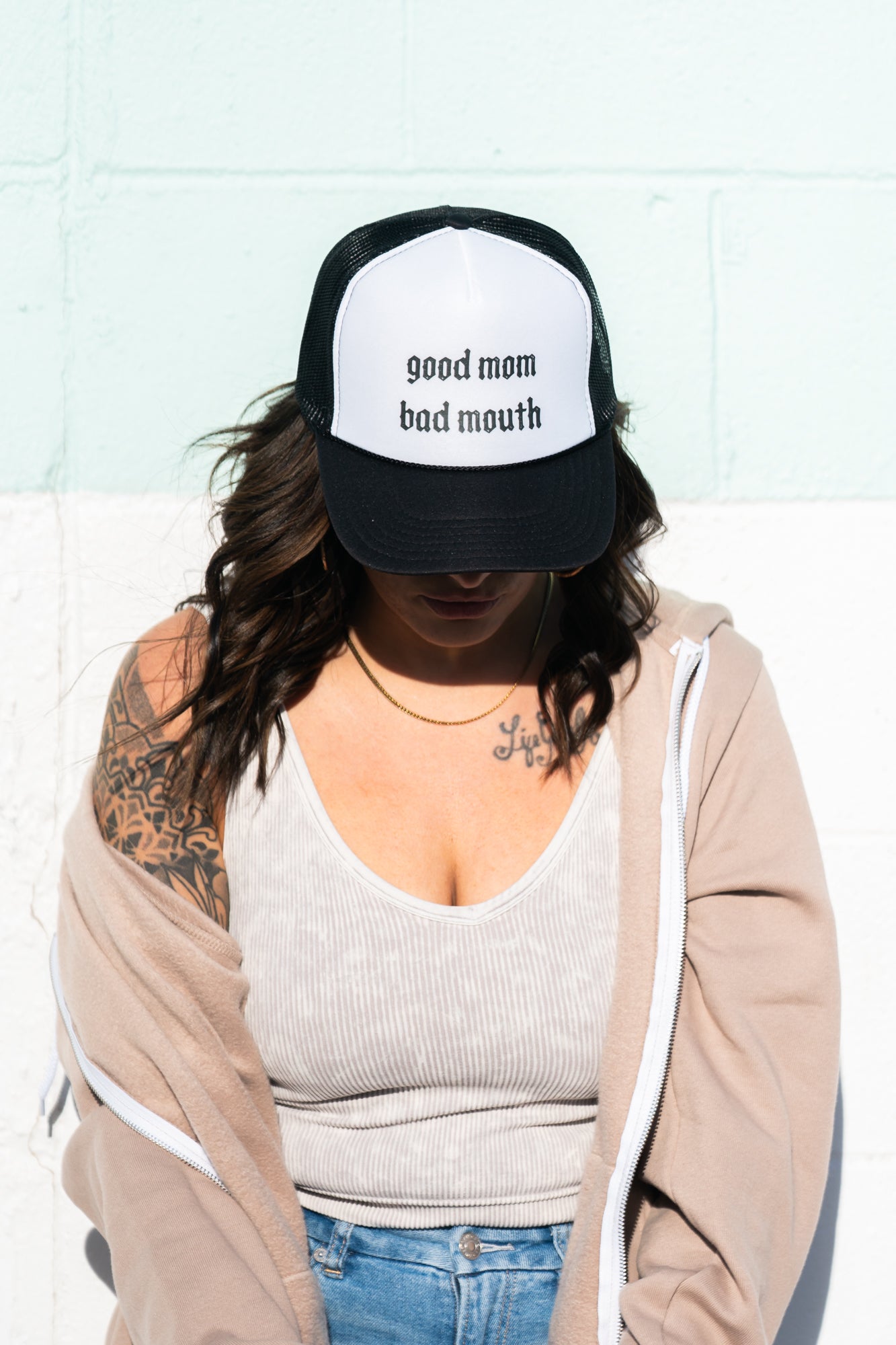 Good Mom Bad Mouth - Foam Trucker Hat (White/Black)