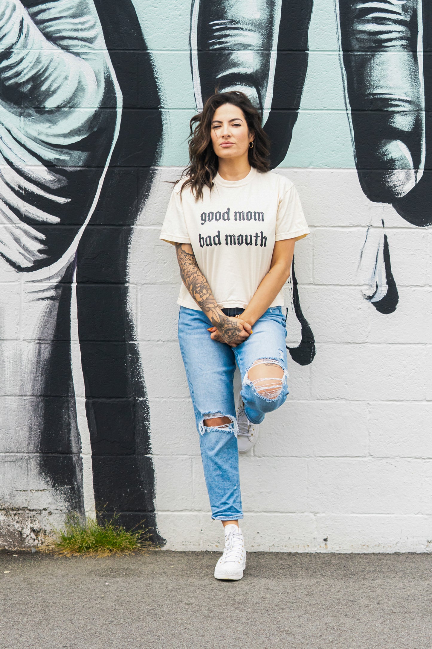 Good Mom Bad Mouth - Cropped Tee (Vintage Natural)