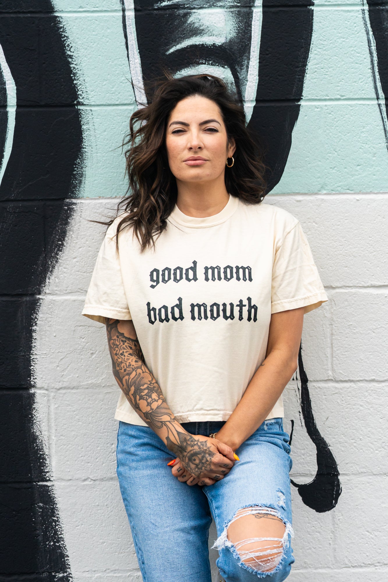 Good Mom Bad Mouth - Cropped Tee (Vintage Natural)