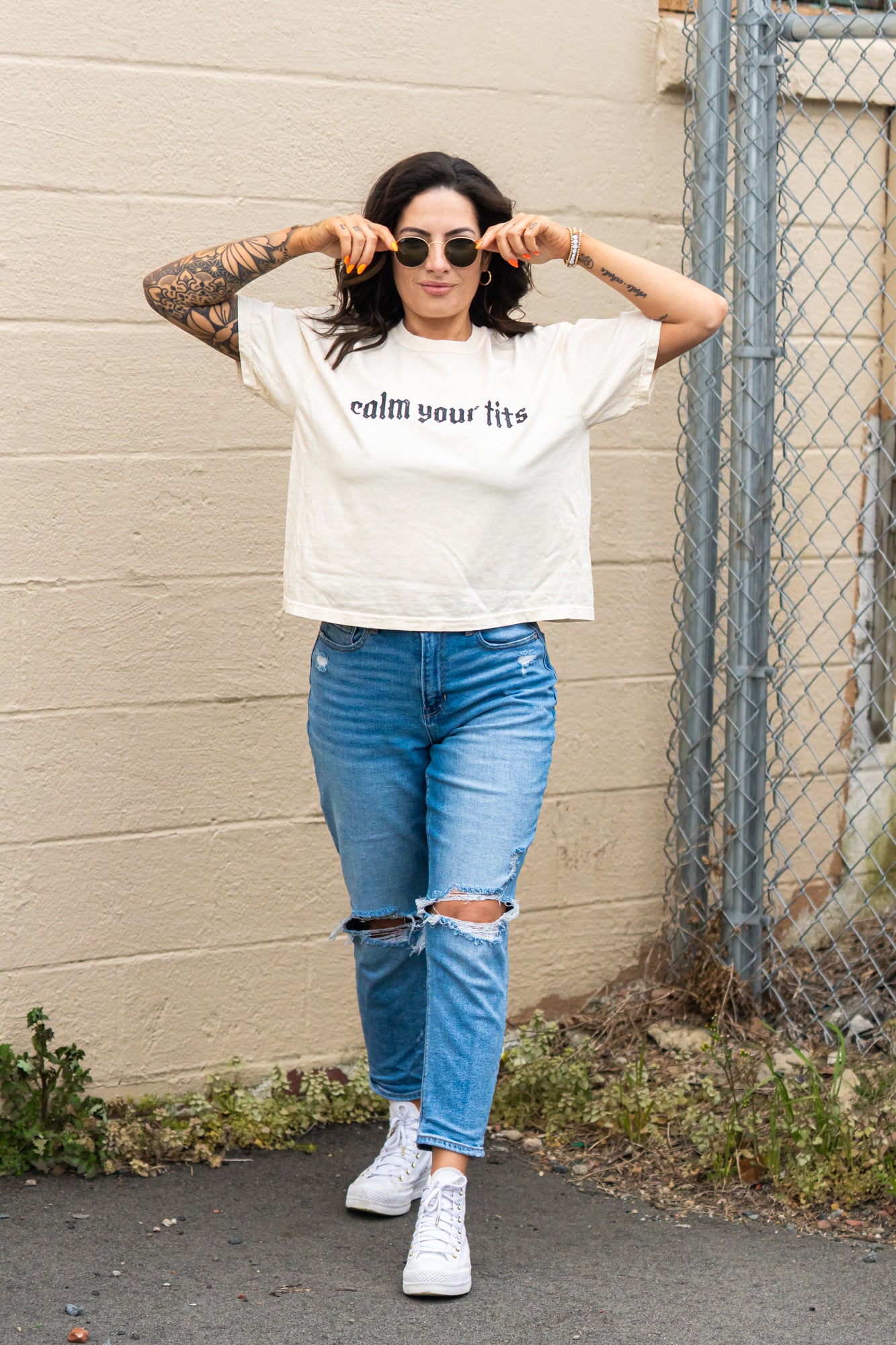 Calm Your Tits - Cropped Tee (Vintage Natural)