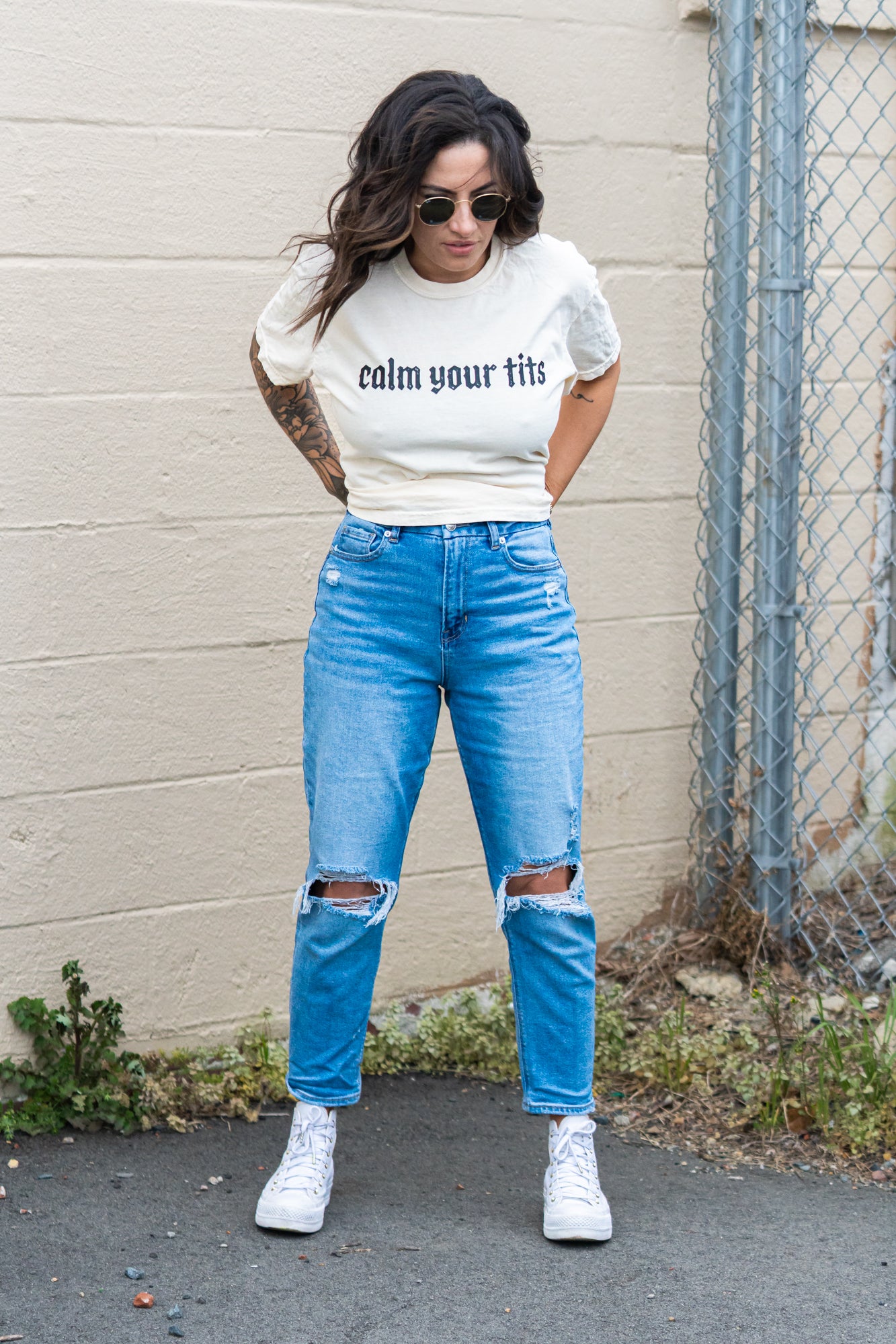 Calm Your Tits - Cropped Tee (Vintage Natural)