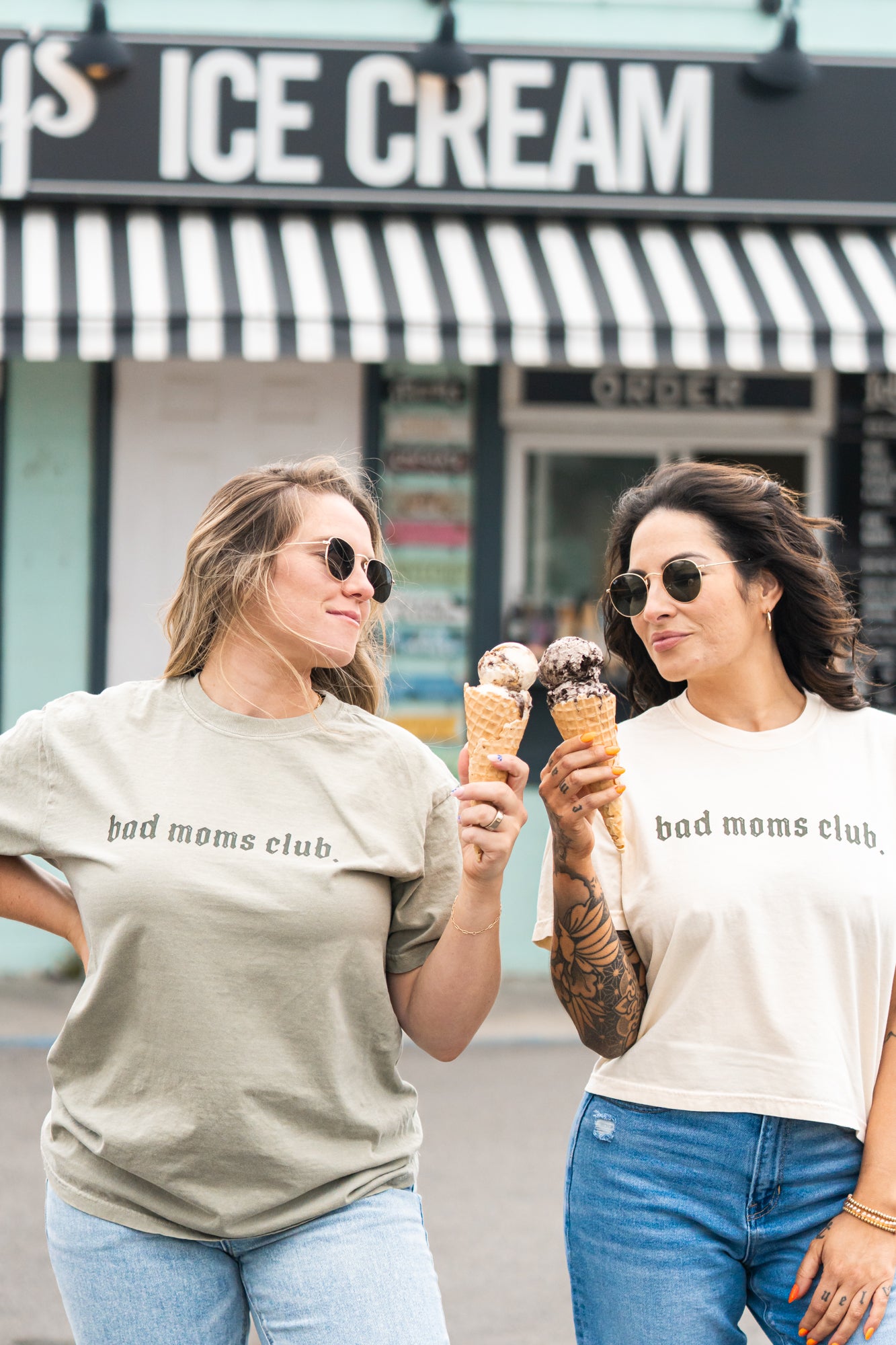 Bad Mom's Club (Front, Back) - Cropped Tee (Vintage Natural)