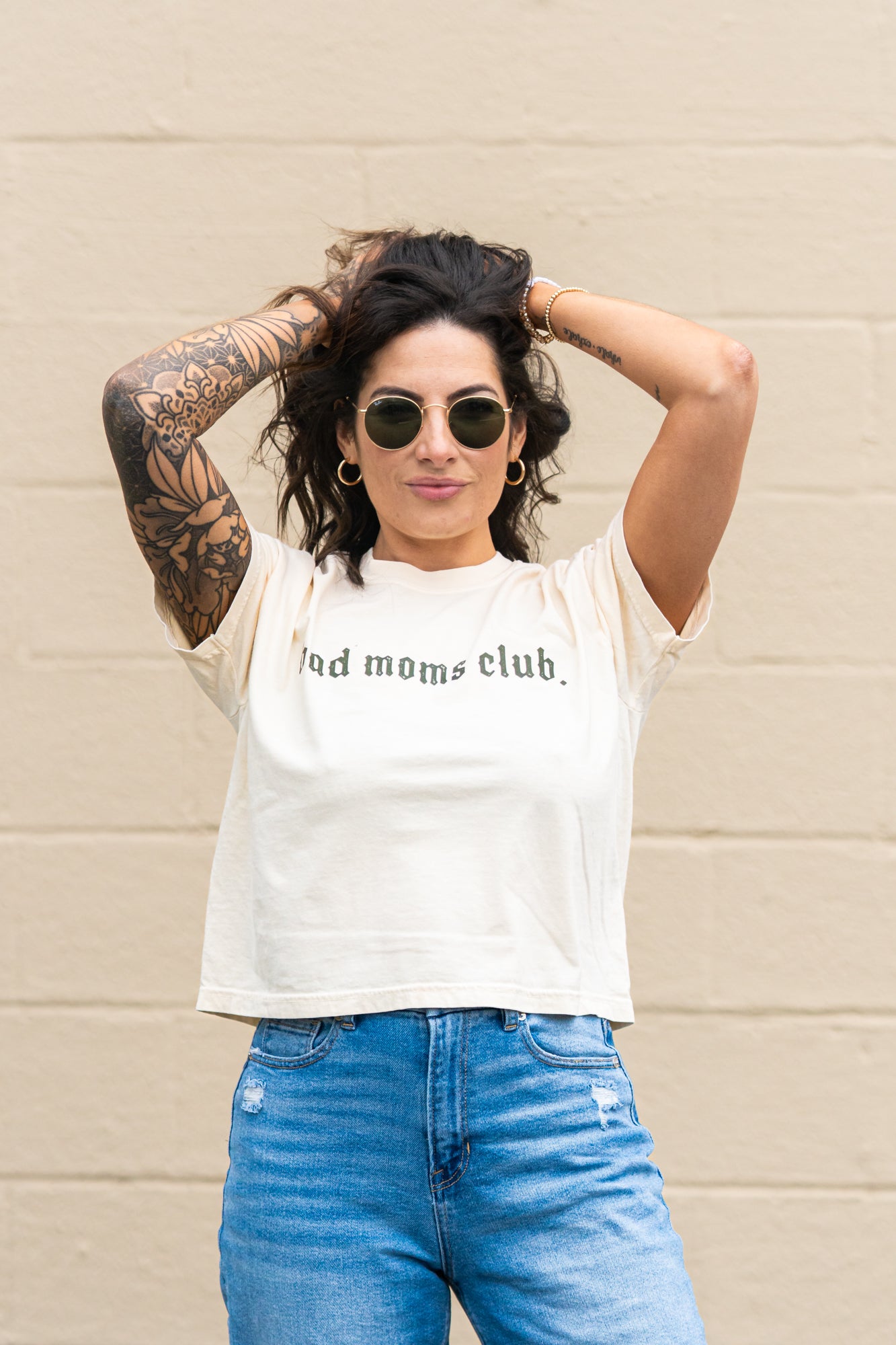 Bad Mom's Club (Front, Back) - Cropped Tee (Vintage Natural)
