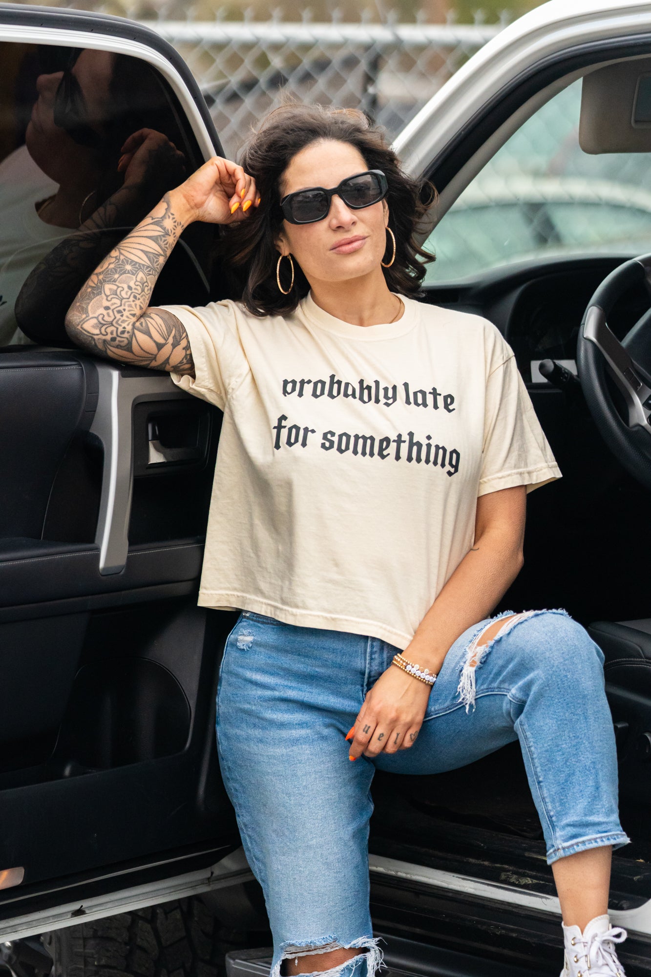 Probably Late For Something - Cropped Tee (Vintage Natural)