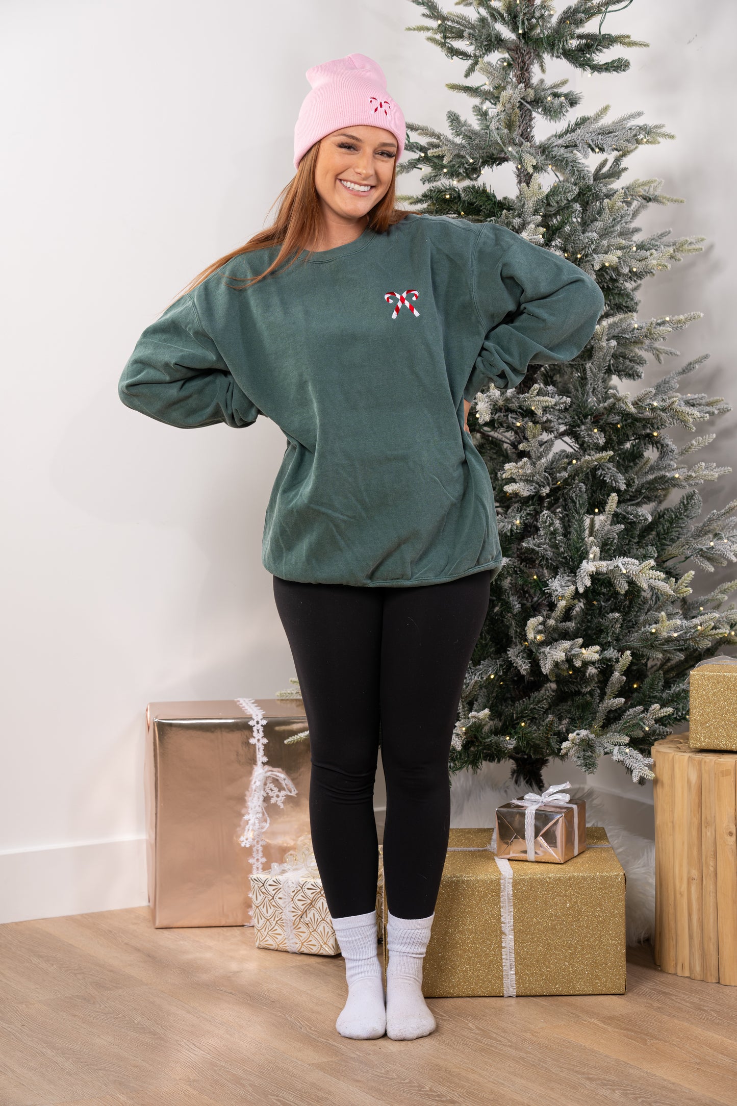 Candy Canes (Pocket) - Embroidered Sweatshirt (Blue Spruce)