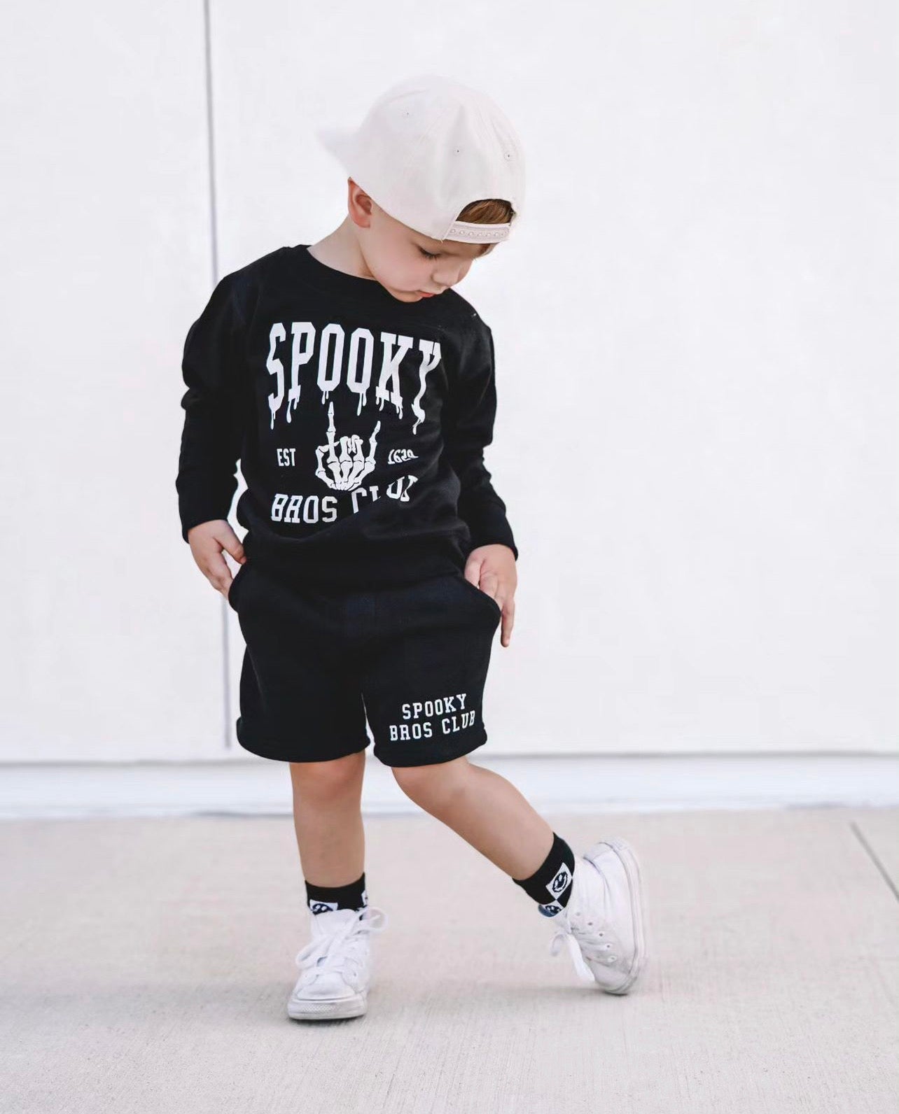 Spooky Bros Club (White) - Kids Sweatshirt (Black)