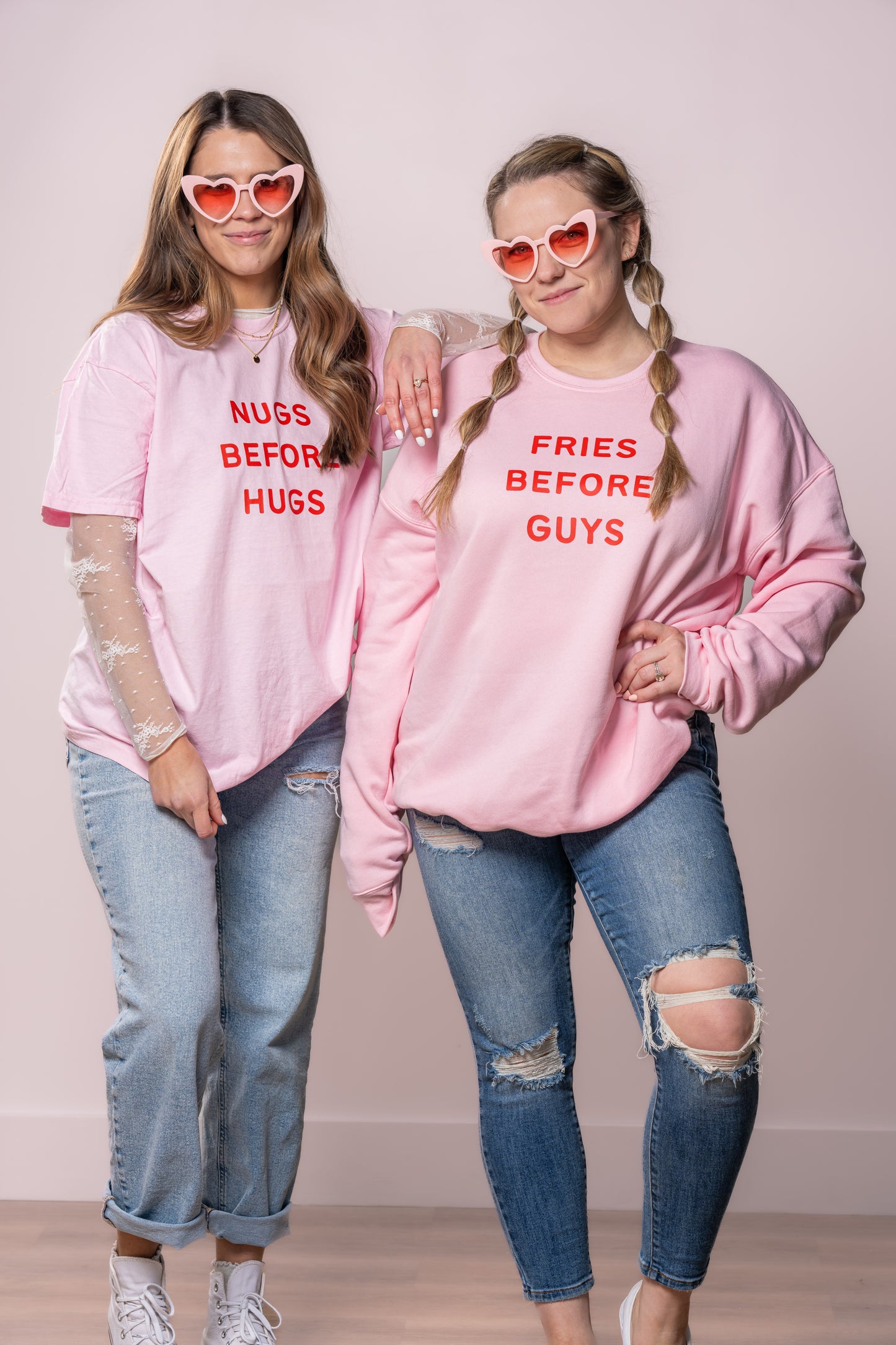 Fries Before Guys (Red) - Sweatshirt (Light Pink)