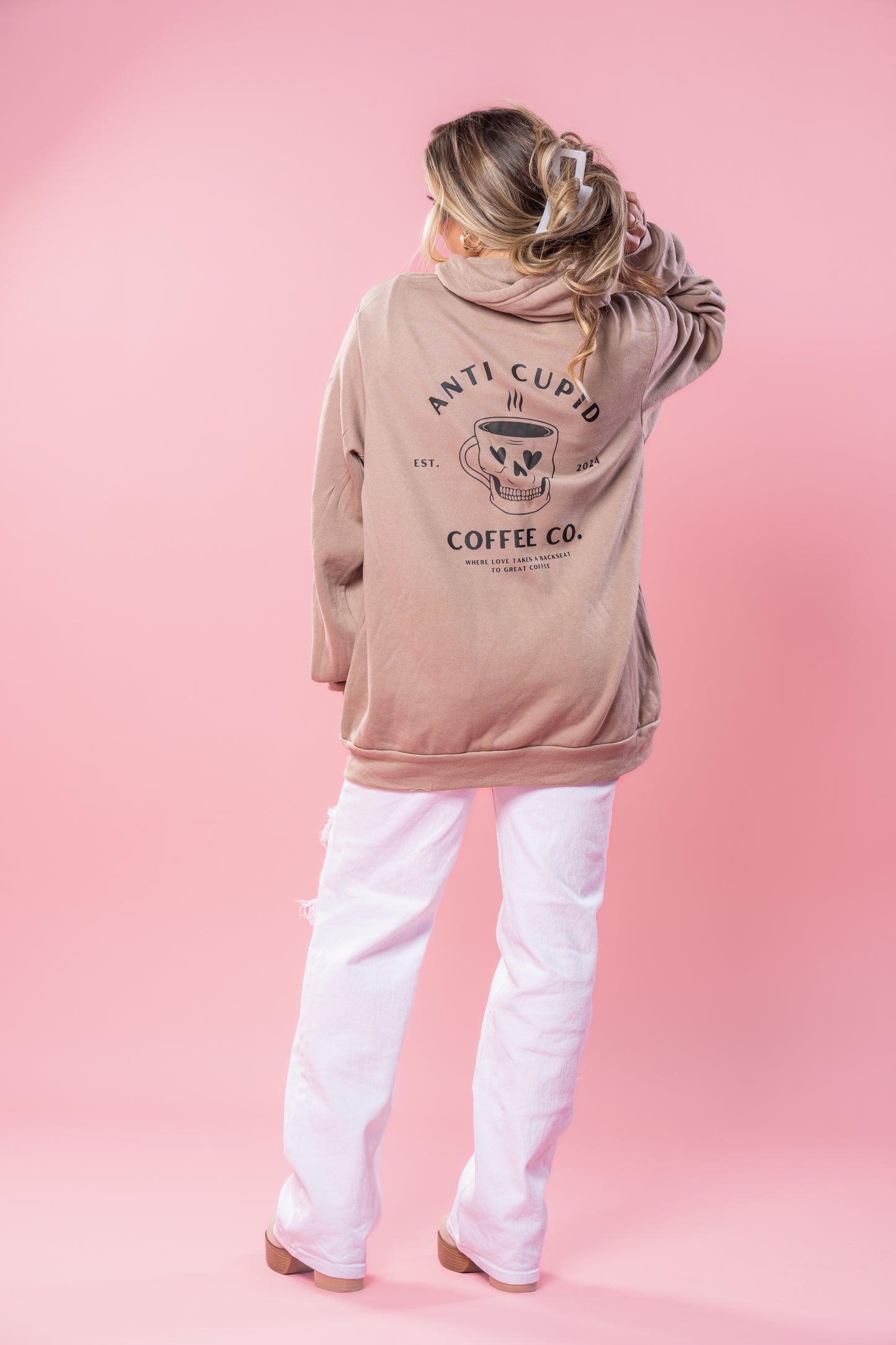Anti Cupid Coffee Co. (Pocket & Back) - Zip-up Hoodie (Toffee)
