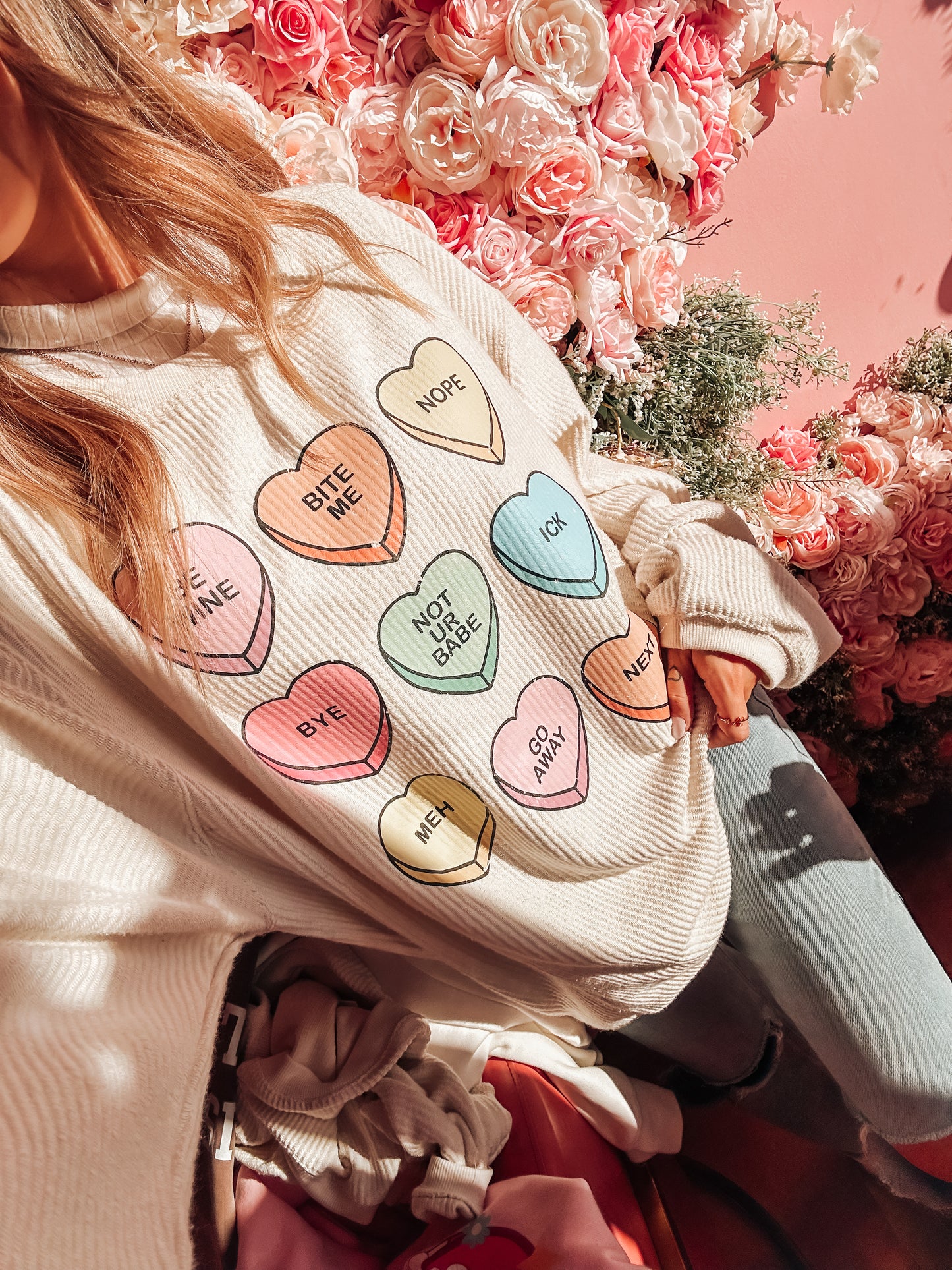 Anti Valentine Conversation Hearts - Corded Sweatshirt (Ivory)