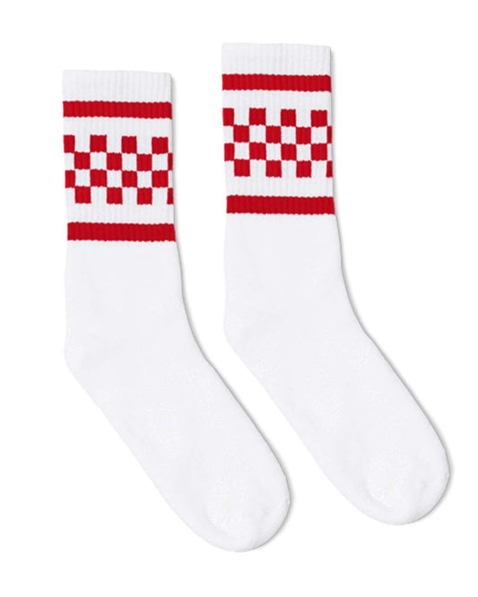 Checkered Crew Socks (White/Red)
