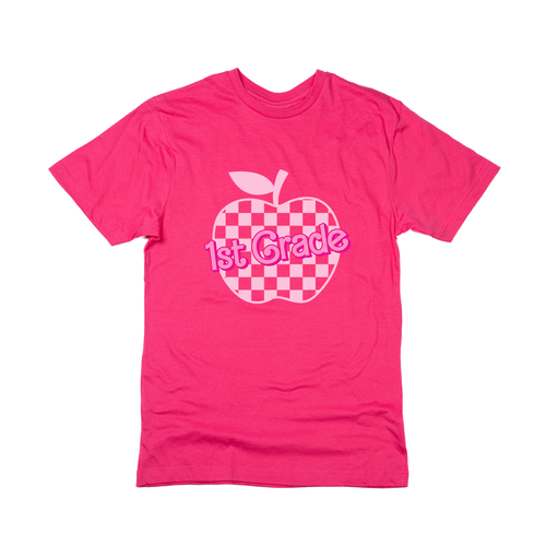 Checkered Apple Pick your Grade (Across Front) - Tee (Hot Pink)