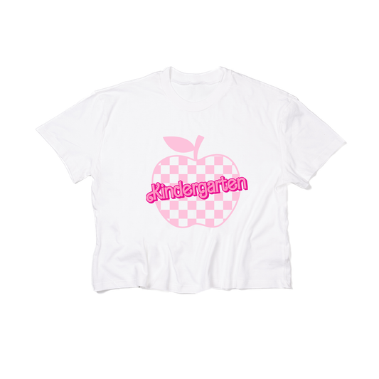 Checkered Apple Pick your Grade (Across Front) - Cropped Tee (White)