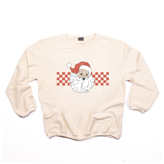 Checkered Santa Claus (Red) - Corded Sweatshirt (Ivory)