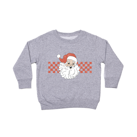 Checkered Santa Claus (Red) - Kids Sweatshirt (Heather Gray)