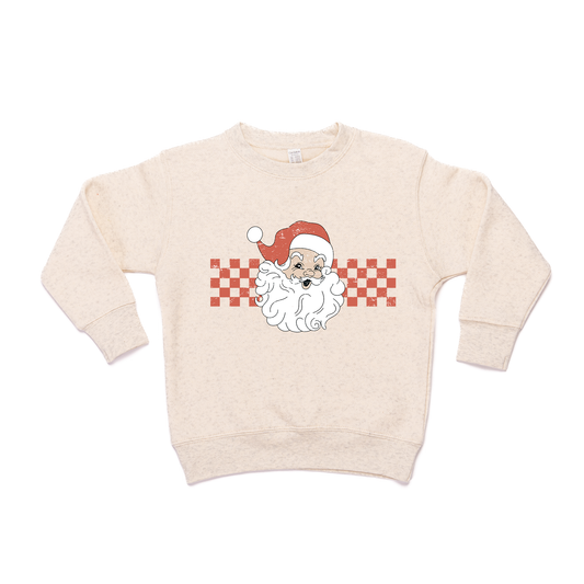 Checkered Santa Claus (Red) - Kids Sweatshirt (Heather Natural)