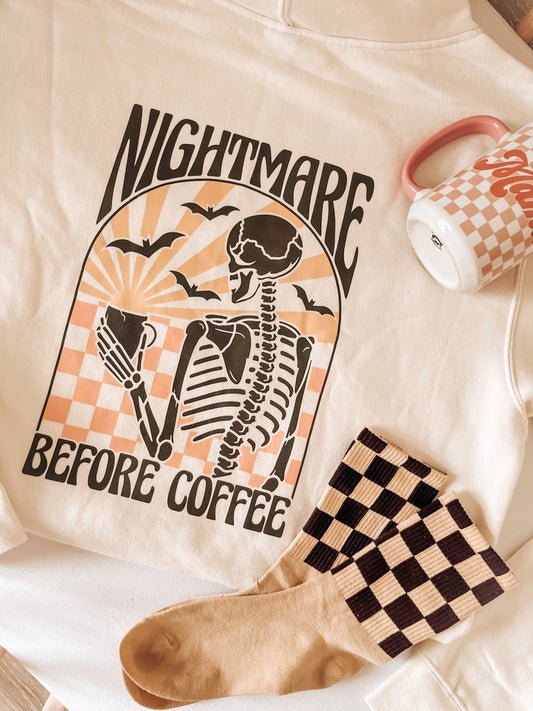 Nightmare Before Coffee (Pocket & Back) - Hoodie (Creme)