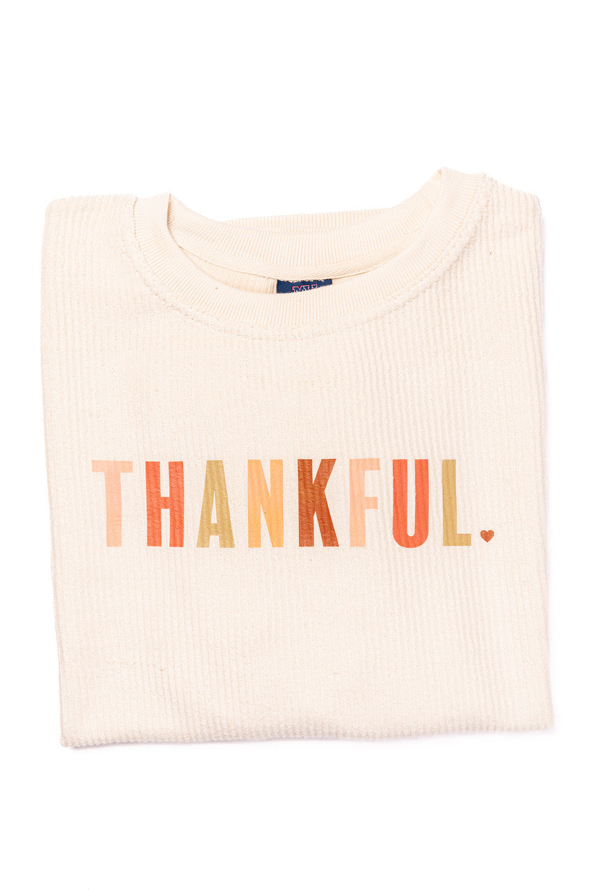 THANKFUL <3 (Multi Color) - Corded Sweatshirt (Ivory)