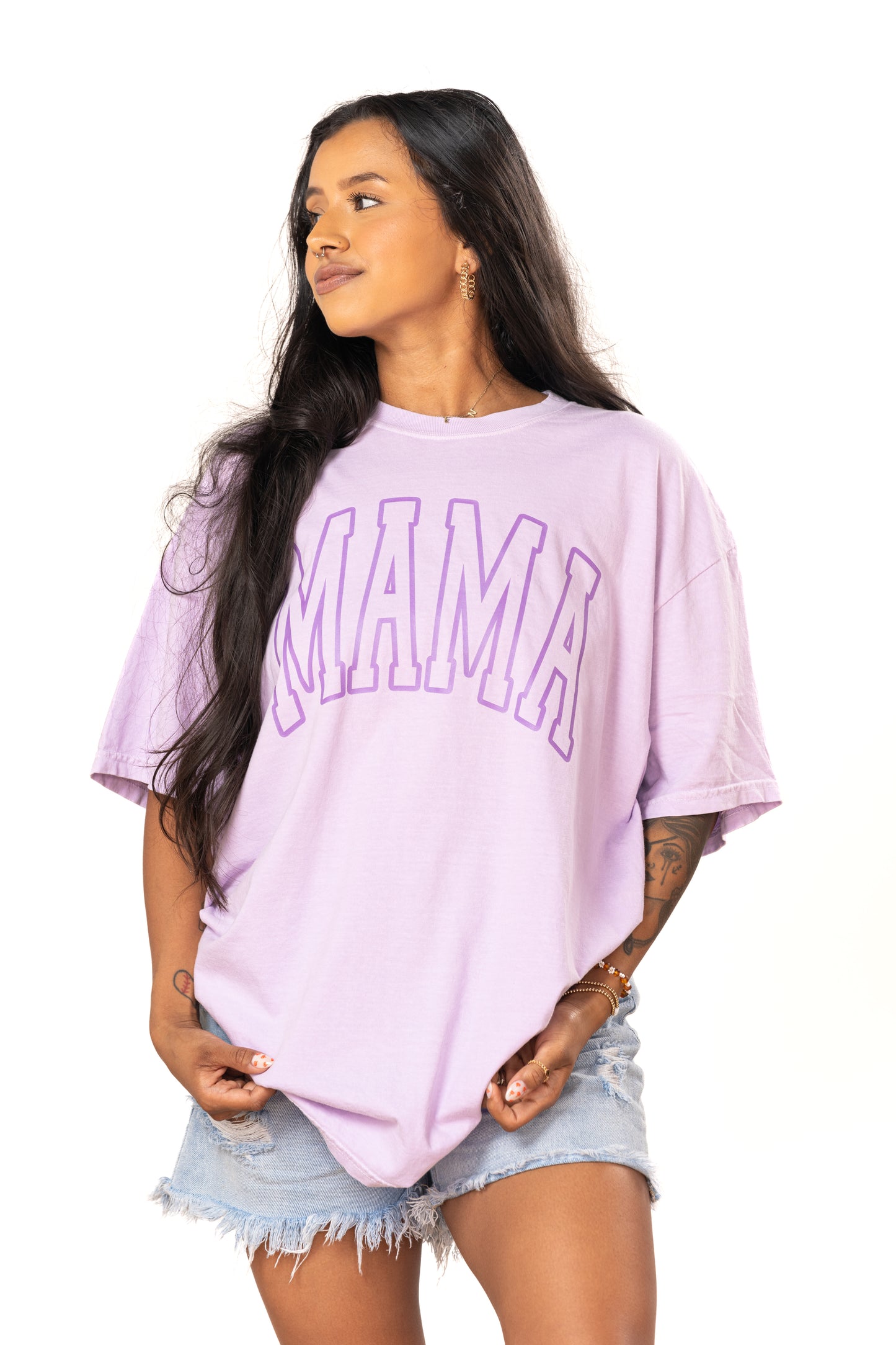 Mama Varsity (Purple, Across Front) - Tee (Pale Purple)