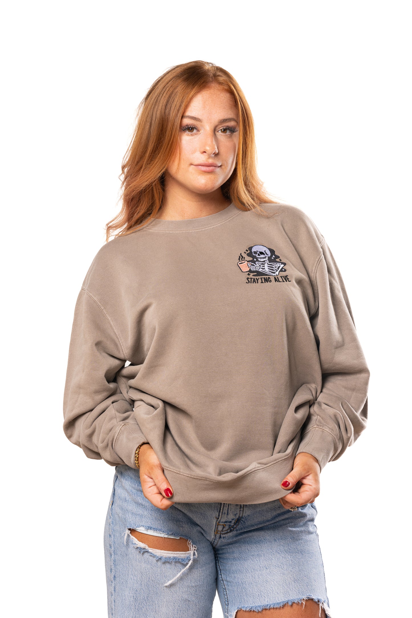 Staying Alive - Embroidered Sweatshirt (Cement)
