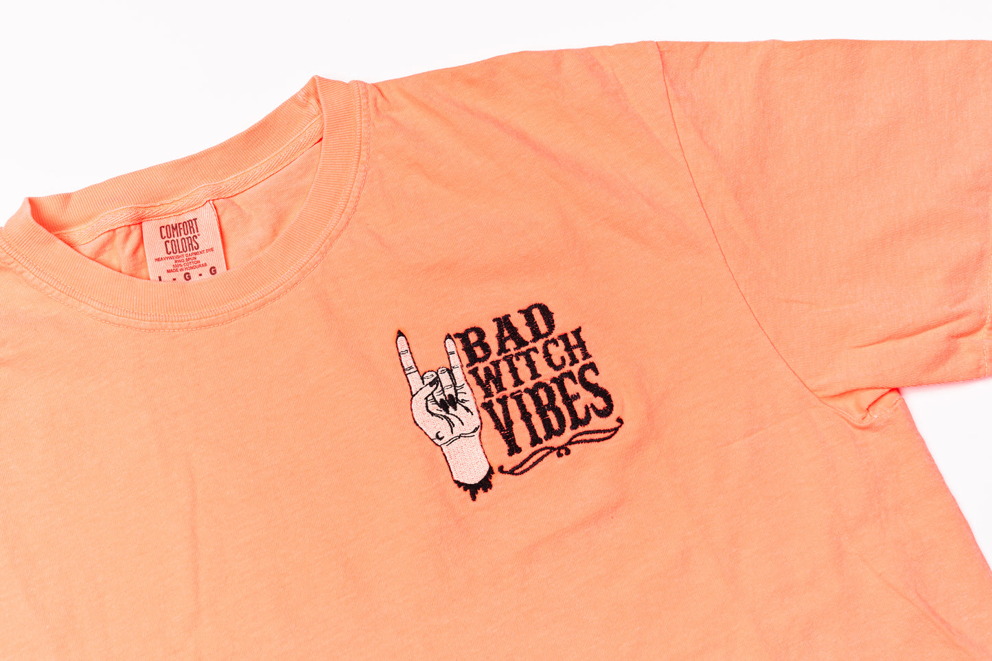 Bad Witch Vibes - Embroidered Tee (Neon Coral)