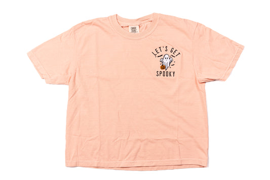 Let's Get Spooky - Embroidered Cropped Tee (Peach)
