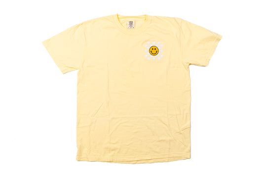 Old School Checkered Smiley - Embroidered Tee (Pale Yellow)