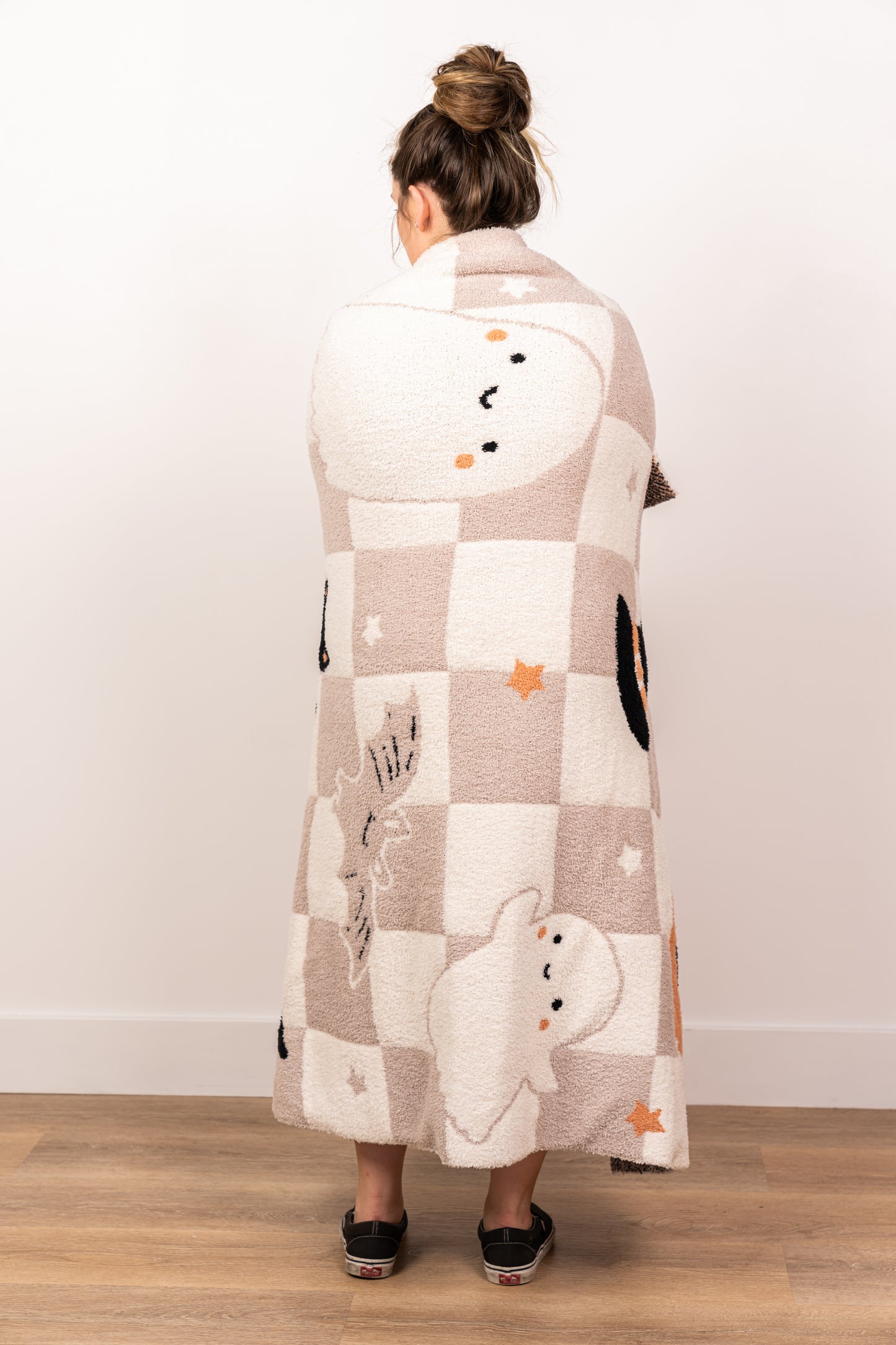 Neutral Spooky Checkered - Plush Blanket