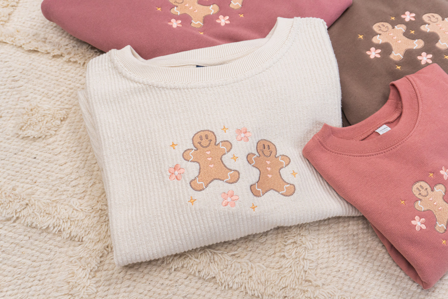 Daisy Gingerbread Cookies - Embroidered Corded Sweatshirt (Ivory)