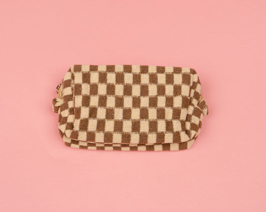 Checkered Makeup Bag (Brown)