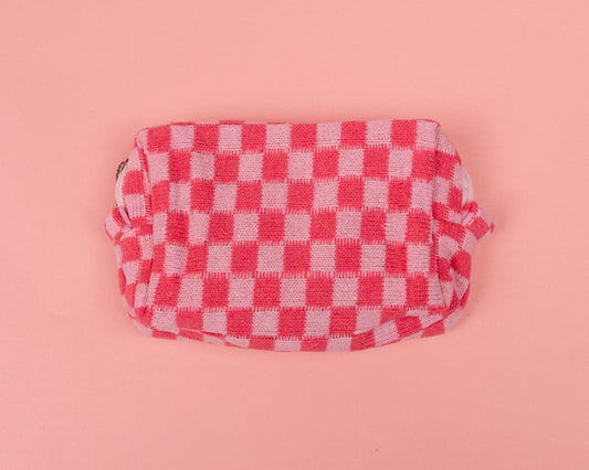 Checkered Makeup Bag (Pink)
