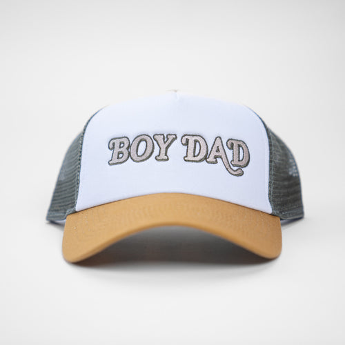 Boy Dad® (Ace, Olive) - Trucker Hat (White/Wheat/Elmwood)