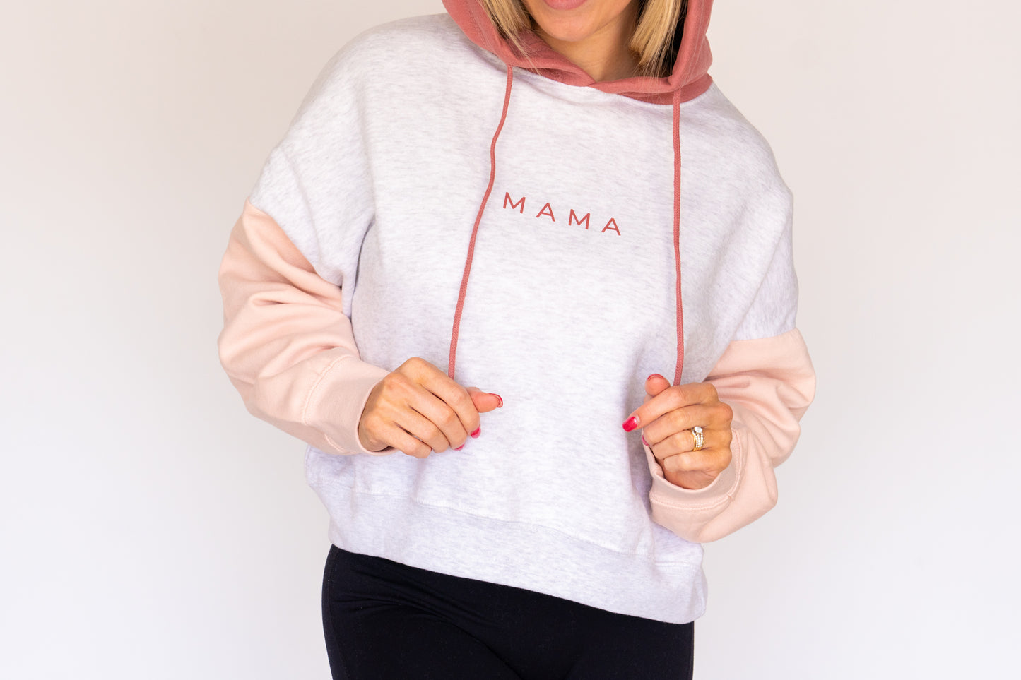 Mama - Colorblock Cropped Hoodie (Mauve)