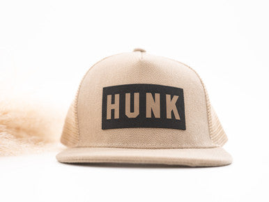 Hunk (Leather Patch) - Kids Trucker Hat (Khaki)