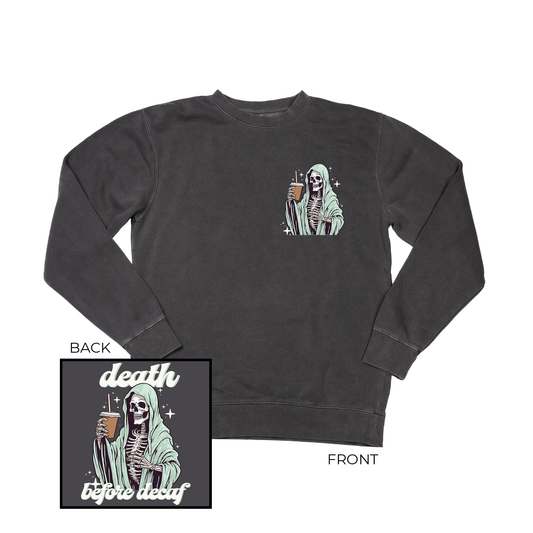 Death Before Decaf (Pocket & Back) - Sweatshirt (Charcoal)