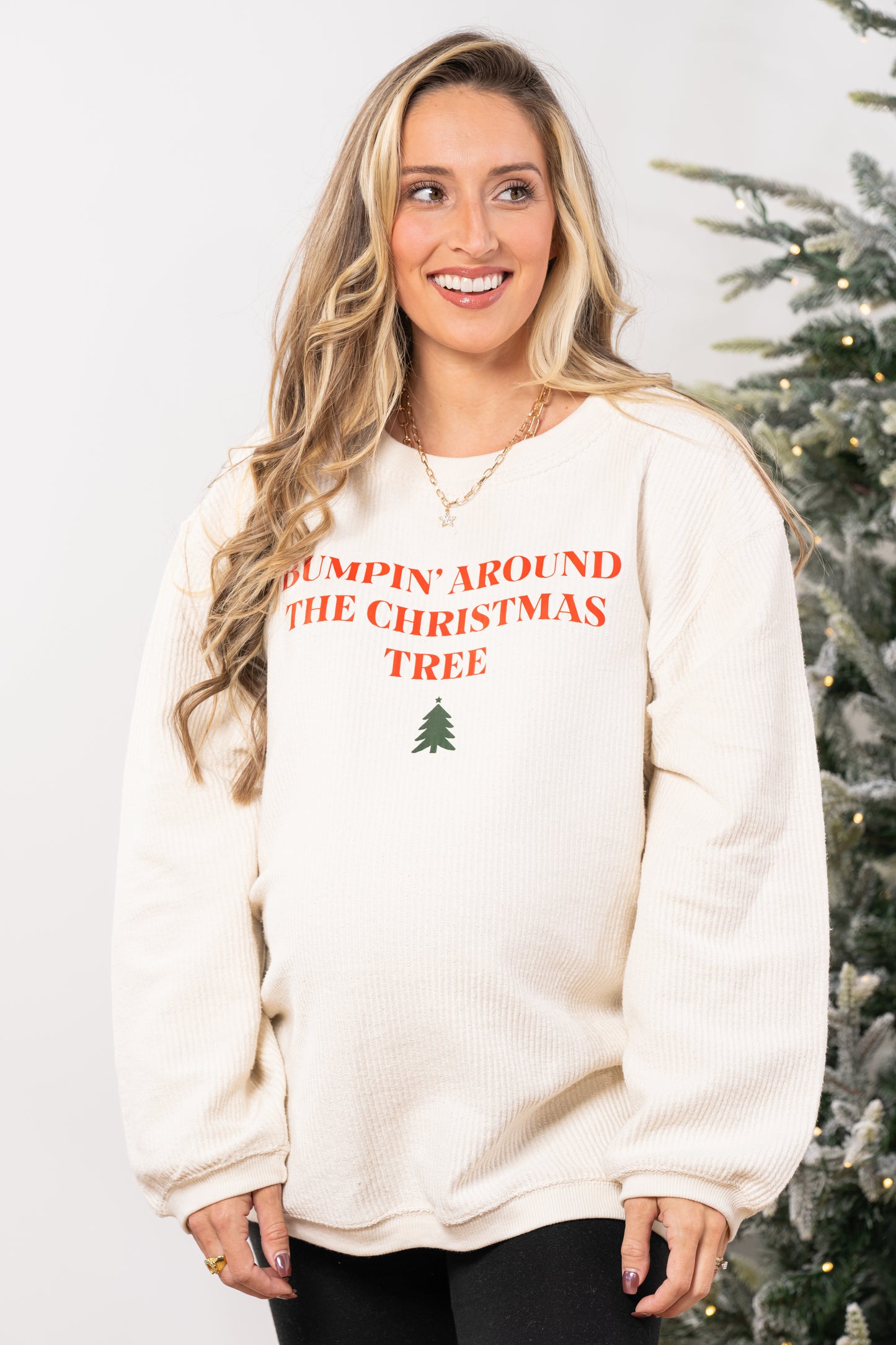 Bumpin' Around the Christmas Tree - Corded Sweatshirt (Ivory)