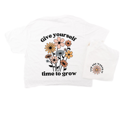 Give Yourself Time To Grow (Pocket & Back) - Cropped Tee (White)