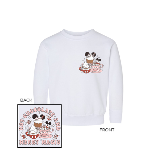 Hot Chocolate and Merry Magic (Pocket & Back) - Kids Sweatshirt (White)