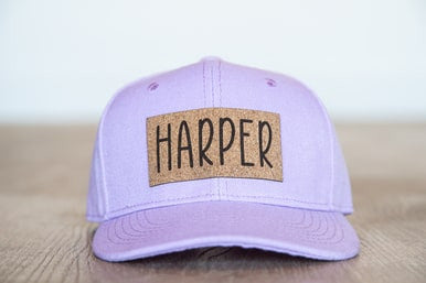 HARPER (Leather Custom Name Patch) - Kids Trucker Hat (Lilac)