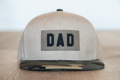 DAD (Leather Custom Name Patch) - Trucker Hat (Khaki/Camo)
