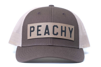 Peachy (Rough, Leather Patch) - Trucker Hat (Brown/Tan)