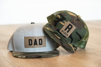 DAD (Leather Custom Name Patch) - Trucker Hat (Heather Light Gray/Camo)