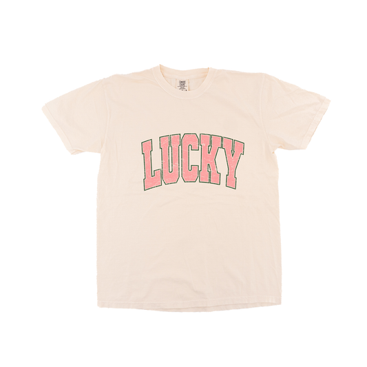 LUCKY (Varsity, Pink) - Tee (Vintage Natural, Short Sleeve)