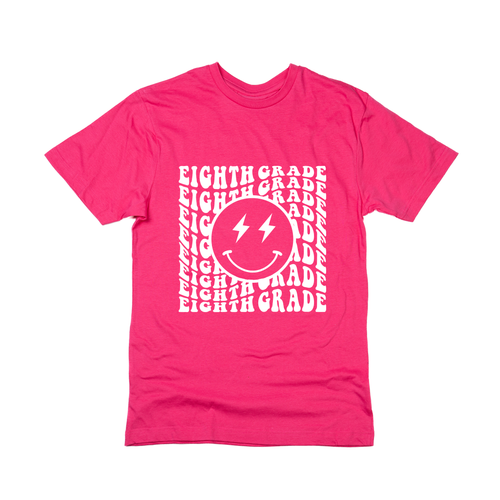 Lightning Smiley (White) Pick your Grade - Tee (Hot Pink)