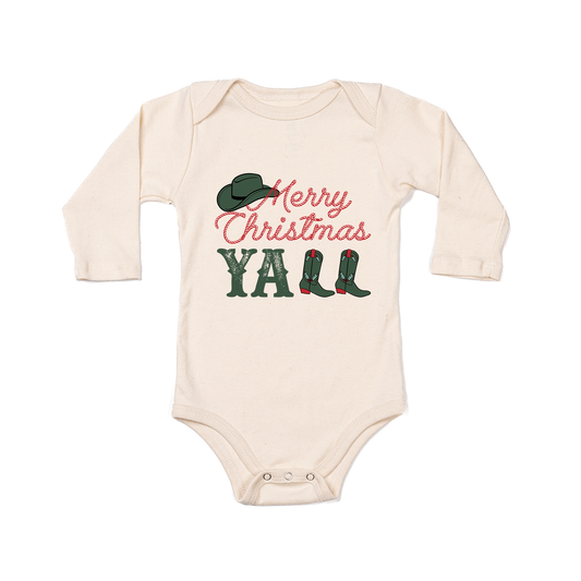 Merry Christmas Y'all - Bodysuit (Natural, Long Sleeve)