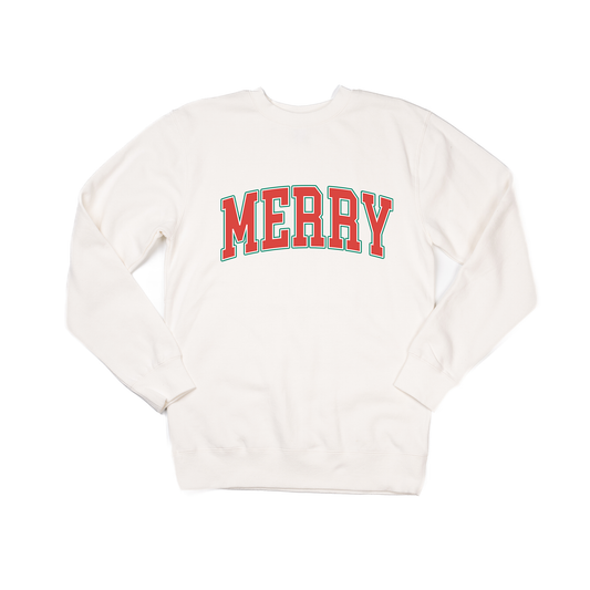 Merry Varsity (Red) - Sweatshirt (Creme)