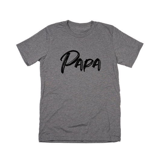 Papa (Brushed, Black, Across Front) - Tee (Gray)