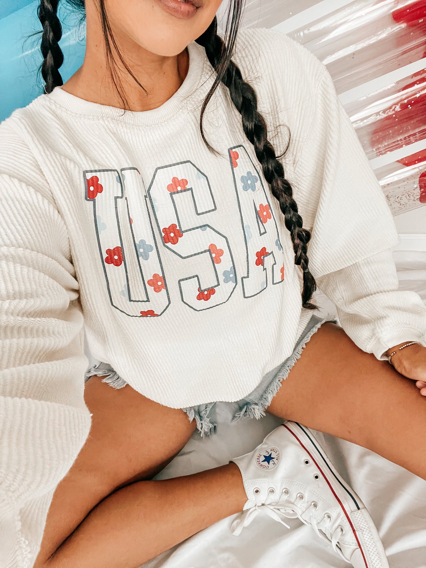 USA Varsity (Daisy) - Corded Sweatshirt (Ivory)