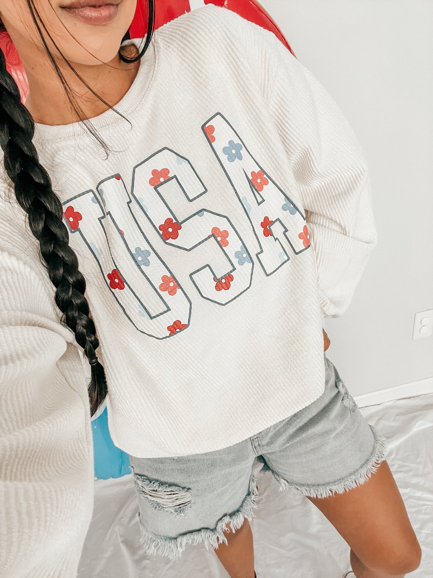 USA Varsity (Daisy) - Corded Sweatshirt (Ivory)