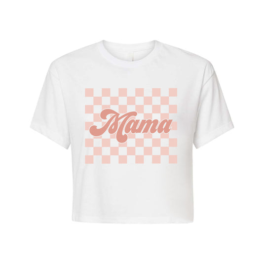 Mama Pink Checkered - Cropped Tee (White)