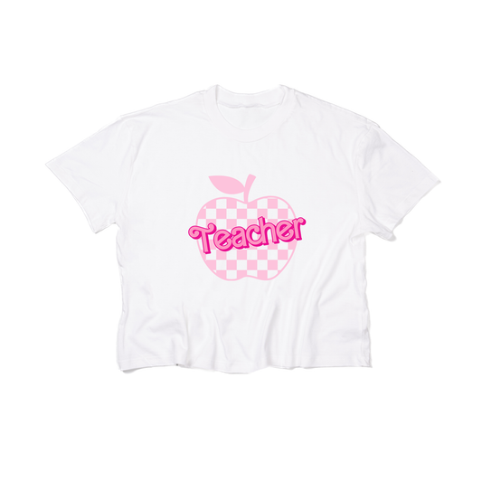 Barbie Checkered Teacher (Across Front) - Cropped Tee (White)